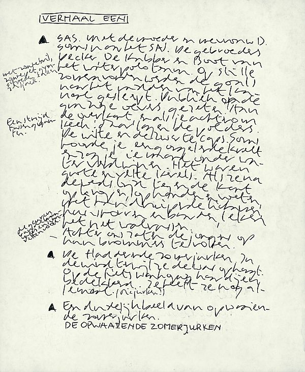 Een handgeschreven manuscript van Opwaaiende zomerjurken